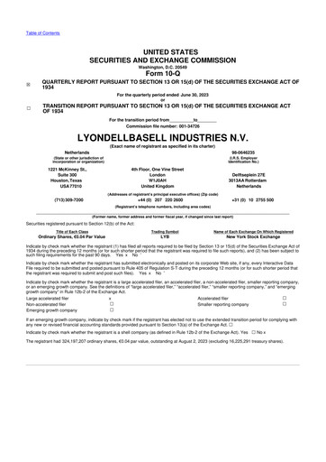 Thumbnail LyondellBasell 10-Q Quarterly Report FY2023 