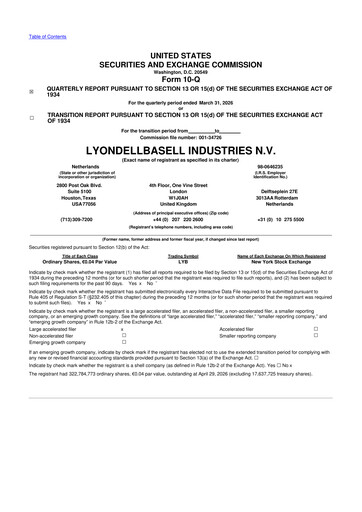 Miniature LyondellBasell 10-Q Rapport trimestriel  