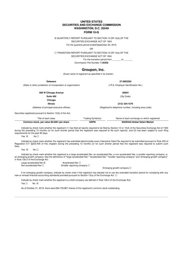 Thumbnail Groupon 10-Q Quarterly Report FY2019 