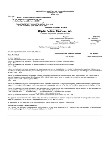 Thumbnail Capitol Federal Financial 10-K Annual Report 2011