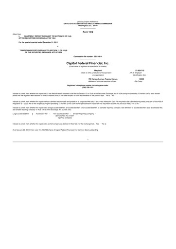 Thumbnail Capitol Federal Financial 10-Q Quarterly Report FY2012 