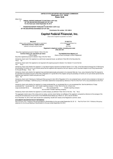 Thumbnail Capitol Federal Financial 10-K Annual Report 2012