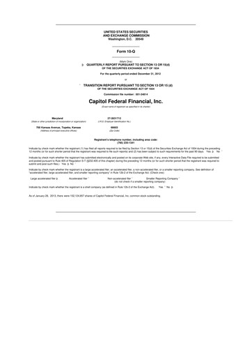 Thumbnail Capitol Federal Financial 10-Q Quarterly Report FY2013 