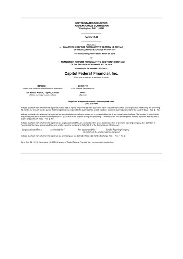Thumbnail Capitol Federal Financial 10-Q Quarterly Report FY2013 