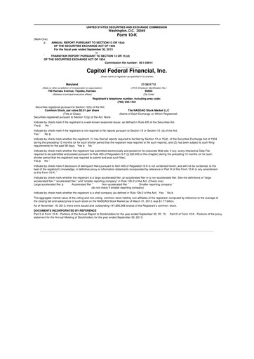 Thumbnail Capitol Federal Financial 10-K Annual Report 2013
