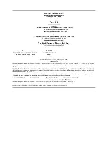 Thumbnail Capitol Federal Financial 10-Q Quarterly Report FY2014 