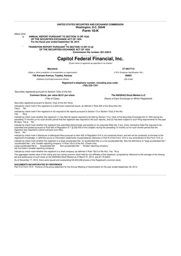 Thumbnail Capitol Federal Financial 10-K Annual Report 2014