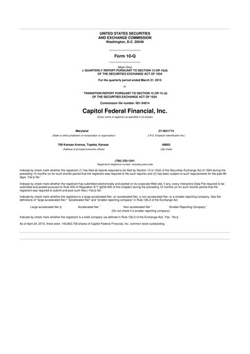 Thumbnail Capitol Federal Financial 10-Q Quarterly Report FY2015 