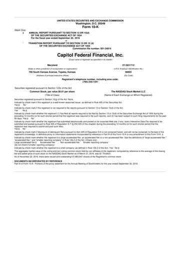 Thumbnail Capitol Federal Financial 10-K Annual Report 2016