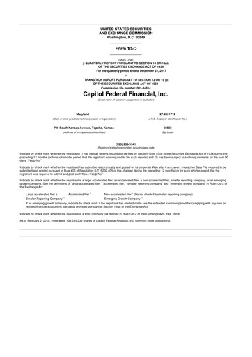 Thumbnail Capitol Federal Financial 10-Q Quarterly Report FY2018 