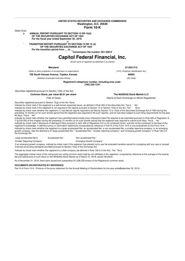 Thumbnail Capitol Federal Financial 10-K Annual Report 2018