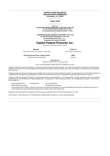 Thumbnail Capitol Federal Financial 10-Q Quarterly Report FY2019 