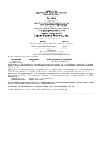 Thumbnail Capitol Federal Financial 10-Q Quarterly Report FY2020 