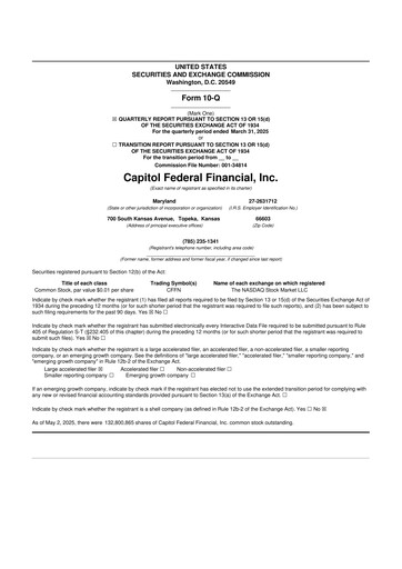 Thumbnail Capitol Federal Financial 10-Q Quarterly Report FY2025 