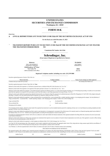 Thumbnail Schrödinger 10-K Annual Report 2023