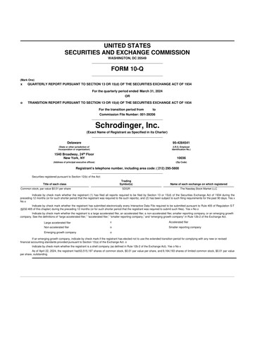 Thumbnail Schrödinger 10-Q Quarterly Report FY2024 