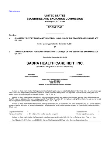 Thumbnail Sabra Health Care REIT 10-Q Quarterly Report FY2011 