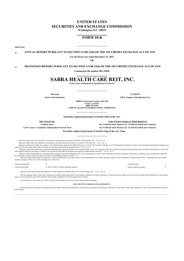Thumbnail Sabra Health Care REIT 10-K Annual Report 2013