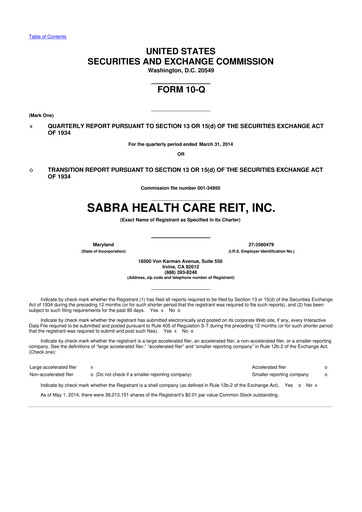Thumbnail Sabra Health Care REIT 10-Q Quarterly Report FY2014 