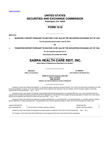 Thumbnail Sabra Health Care REIT 10-Q Quarterly Report FY2015 