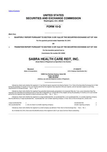 Thumbnail Sabra Health Care REIT 10-Q Quarterly Report FY2016 