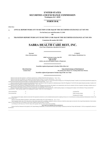 Thumbnail Sabra Health Care REIT 10-K Annual Report 2018