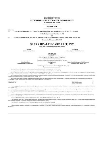 Thumbnail Sabra Health Care REIT 10-K Annual Report 2023