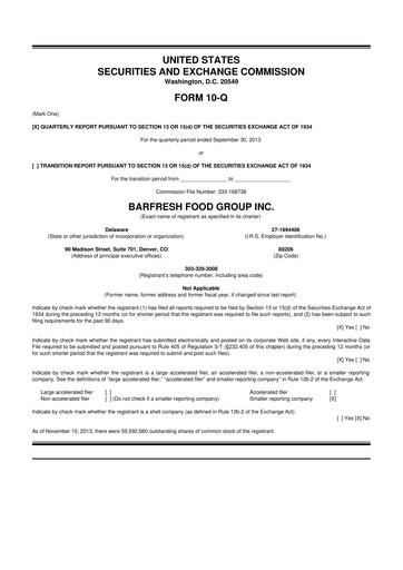 Miniature Barfresh Food Group 10-Q Rapport trimestriel  