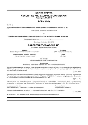 Miniature Barfresh Food Group 10-Q Rapport trimestriel  