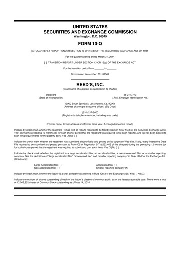 Vorschaubild Reed's, Inc. 10-Q Quartalsbericht  