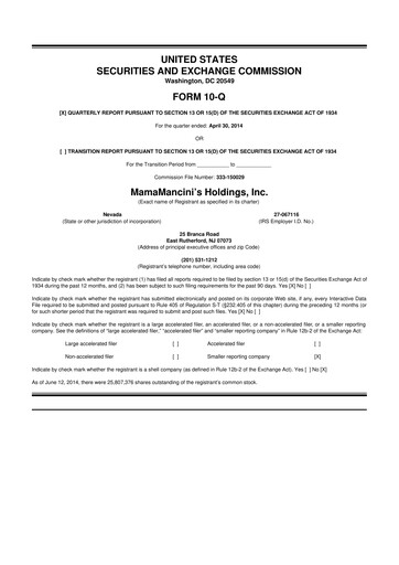 Thumbnail Mama's Creations 10-Q Quarterly Report FY2015 