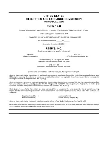 Vorschaubild Reed's, Inc. 10-Q Quartalsbericht  