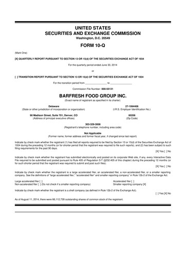 Miniature Barfresh Food Group 10-Q Rapport trimestriel  
