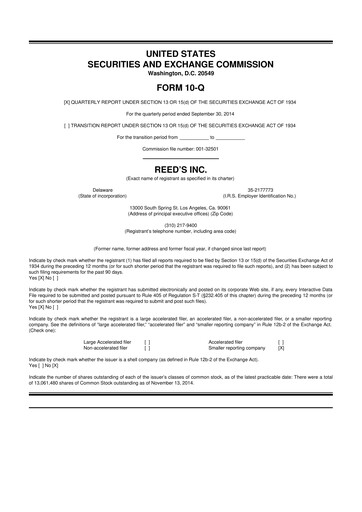 Vorschaubild Reed's, Inc. 10-Q Quartalsbericht  