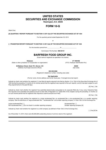 Miniature Barfresh Food Group 10-Q Rapport trimestriel  