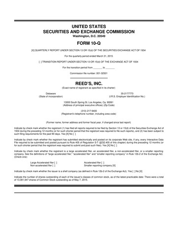 Vorschaubild Reed's, Inc. 10-Q Quartalsbericht  