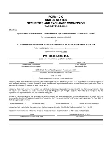 Thumbnail ProPhase Labs 10-Q Quarterly Report FY2015 