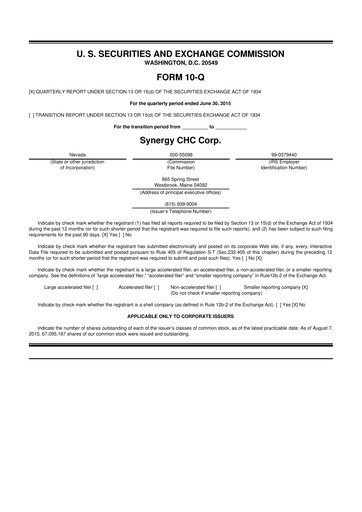 Thumbnail Synergy CHC 10-Q Quarterly Report FY2015 