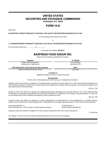 Miniature Barfresh Food Group 10-Q Rapport trimestriel  