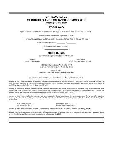 Vorschaubild Reed's, Inc. 10-Q Quartalsbericht  