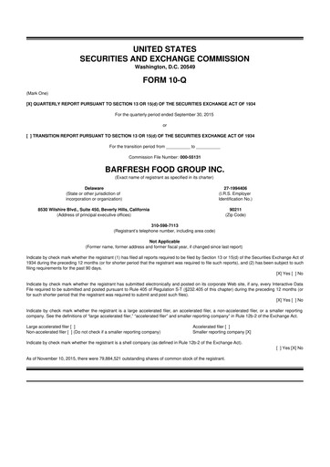 Miniature Barfresh Food Group 10-Q Rapport trimestriel  