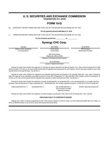 Thumbnail Synergy CHC 10-Q Quarterly Report FY2016 