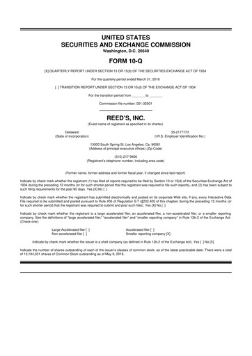 Vorschaubild Reed's, Inc. 10-Q Quartalsbericht  