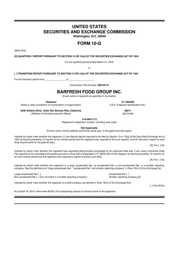 Miniature Barfresh Food Group 10-Q Rapport trimestriel  