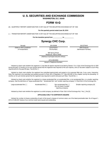 Thumbnail Synergy CHC 10-Q Quarterly Report FY2016 