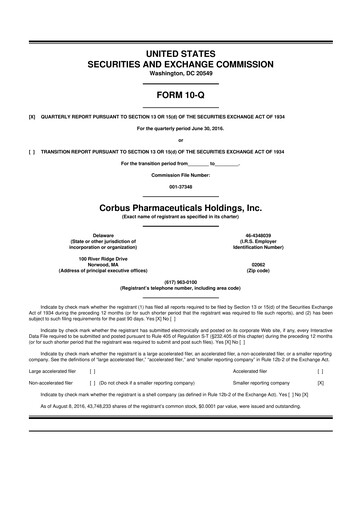 Vorschaubild Corbus Pharmaceuticals
 10-Q Quartalsbericht 2016 