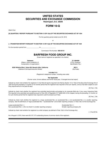 Miniature Barfresh Food Group 10-Q Rapport trimestriel  