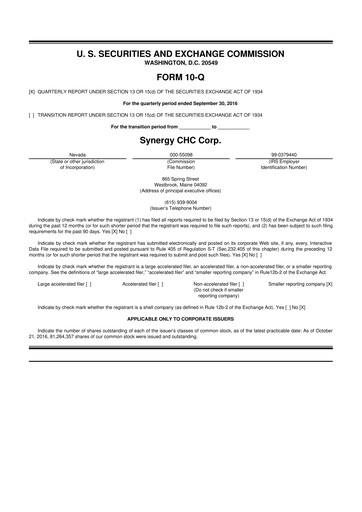 Thumbnail Synergy CHC 10-Q Quarterly Report FY2016 