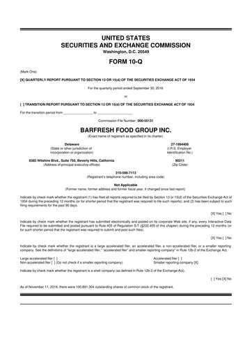Miniature Barfresh Food Group 10-Q Rapport trimestriel  
