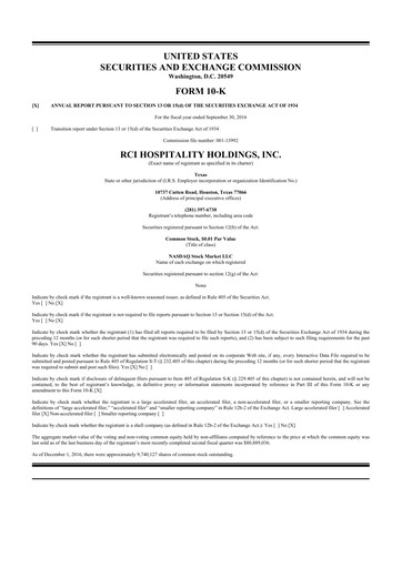 Thumbnail RCI Hospitality Holdings 10-K Annual Report 2016